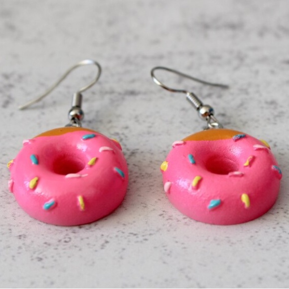 Playful Pink Donut Earrings - Picture 2 of 4